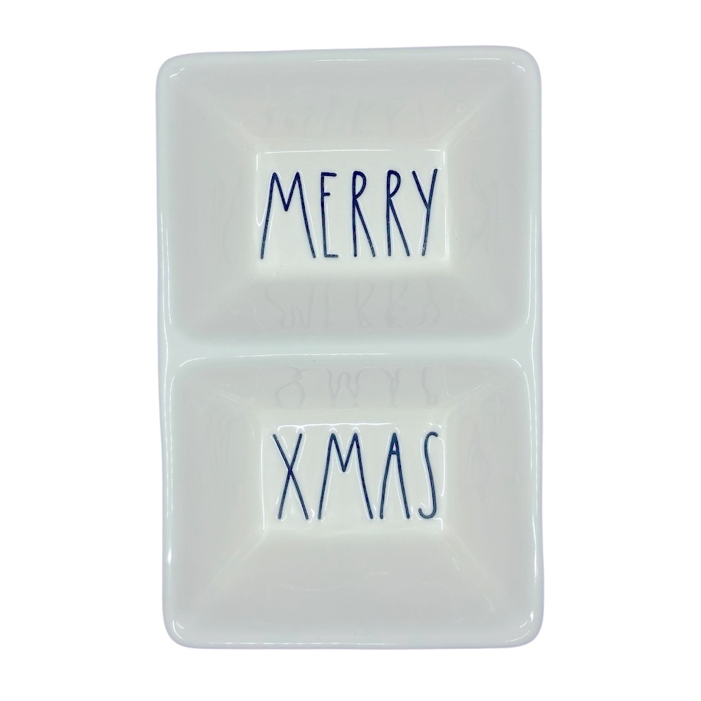 Rae Dunn Merry Xmas Christmas Divided Two Sided Nut Candy Serving Dish Tray Bowl